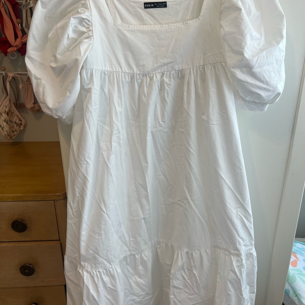 White Puff Sleeve Dress L 8/10